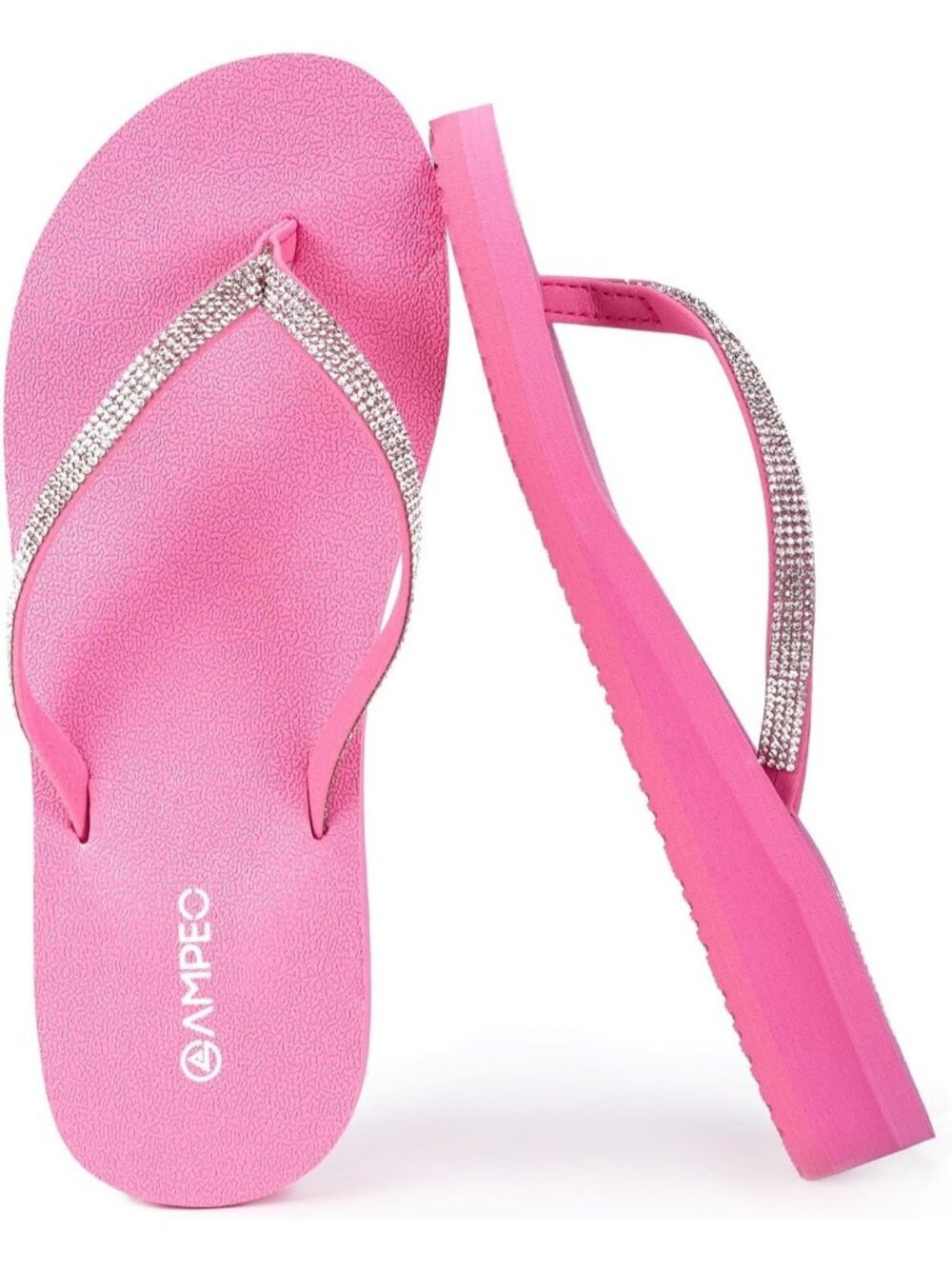 Women's Bright Pink Sparkly Rhinestone Thin Straps Design Flip Flops Sandals